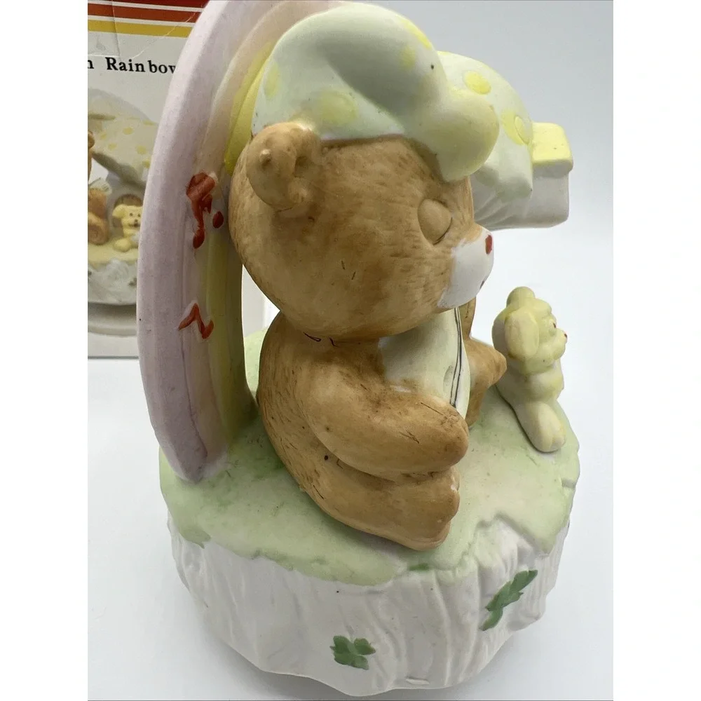 Vintage 1980s Musical Porcelain Rainbow Bear Rotating Music Box w/ Original Box
